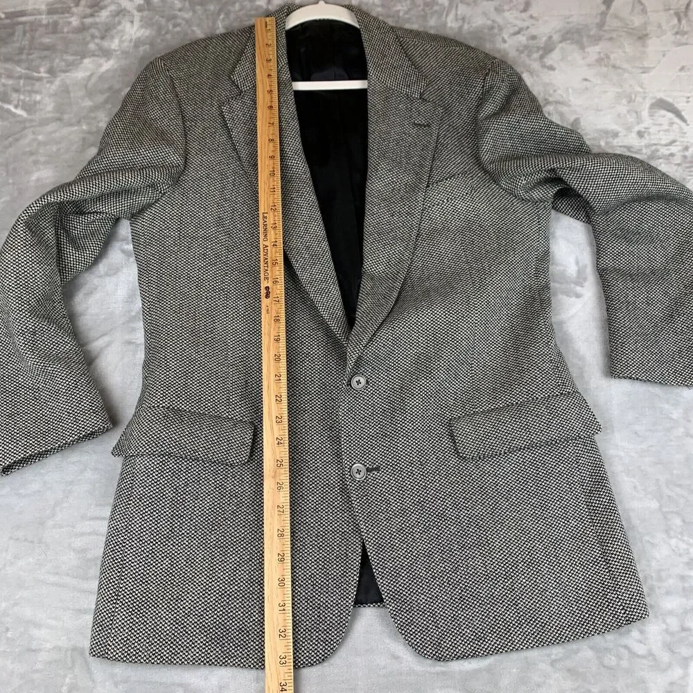 Vtg Norm Thompson Blazer Men 44R Black‎ White Sport Coat Peruvian Alpaca (0702)